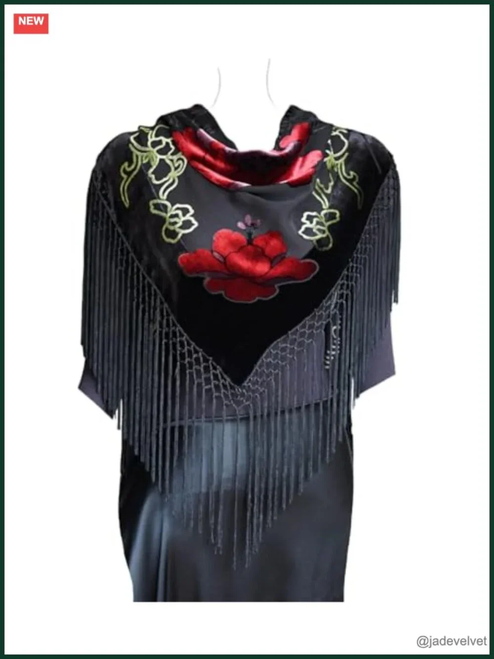 Burn-out Velvet Triangle Scarf with Tassel, Silk Sheer Luxury Wrap